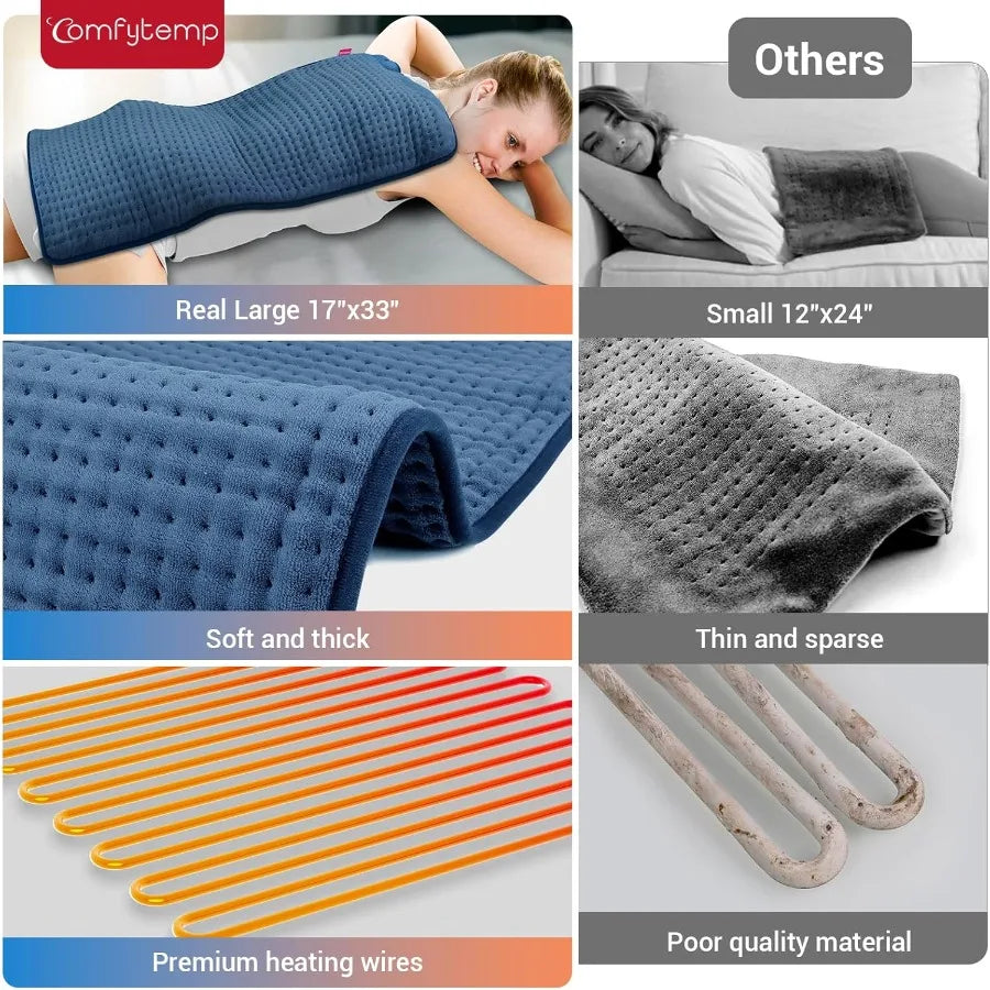Coussin chauffant pour soulager les maux de dos, coussin chauffant Extra Large XXL, cadeaux d'anniversaire pour femmes, maman, sa femme, 17 x 33 pouces, King Size Electri